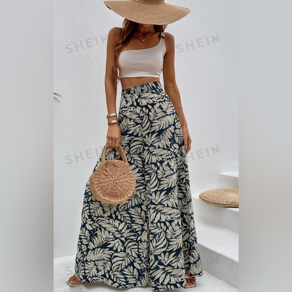 SHEIN Pants - SHEIN|Vcay tropical print wide leg palazzo pants•••Boho & Resort style 🫶🏻